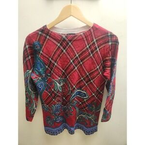 Talbots Red Plaid Paisley Merino Wool Sweater Women's Medium